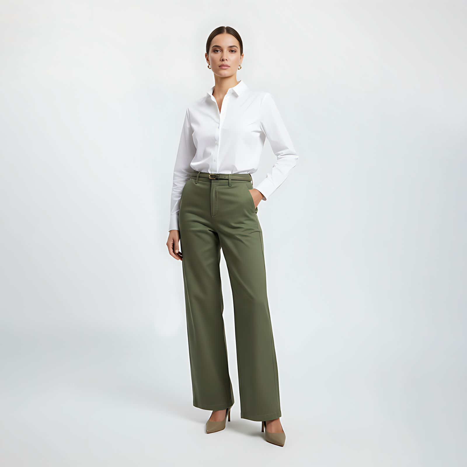 WIDE LEG HIGH-WAIST OLIVE GREEN TWILL/COTTON