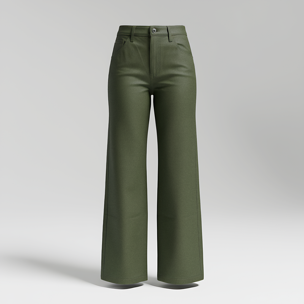 WIDE LEG HIGH-WAIST OLIVE GREEN TWILL/COTTON