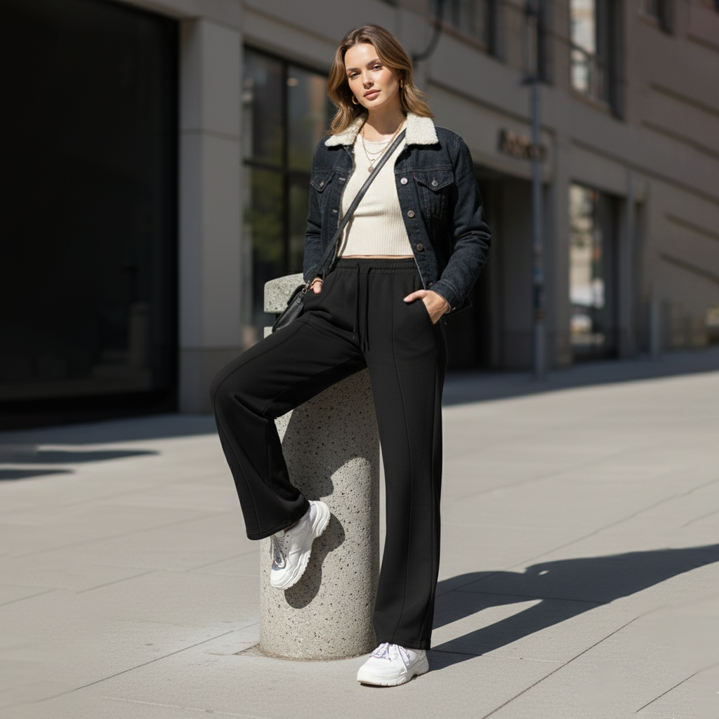 Lameera CozyFit Fleece Trousers – Midnight Black
