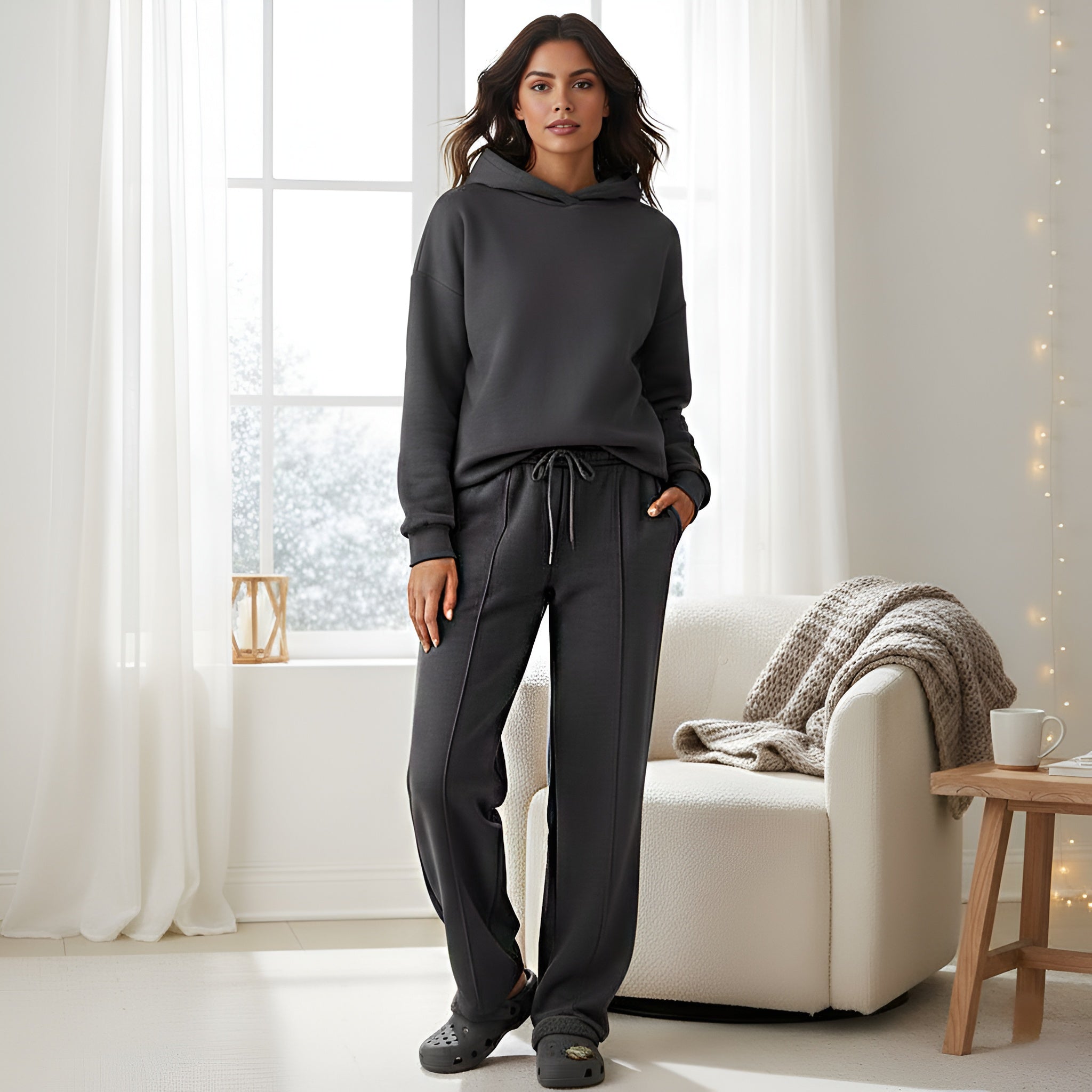 Lameera CozyFit Fleece Trousers – Deep Charcoal