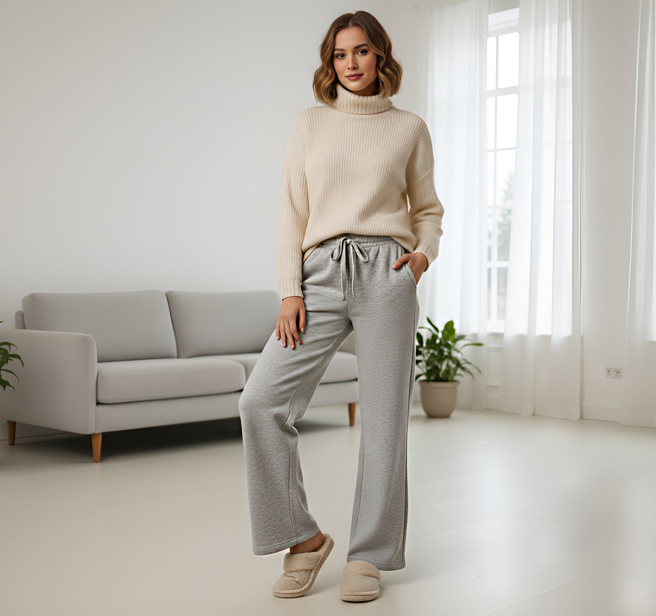 Lameera CozyFit Fleece Trousers – Heather Grey