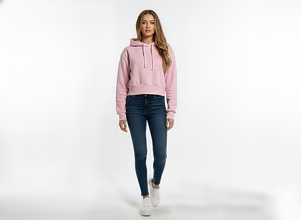 Fleece Relaxed Crop Top Hoodie – Pink