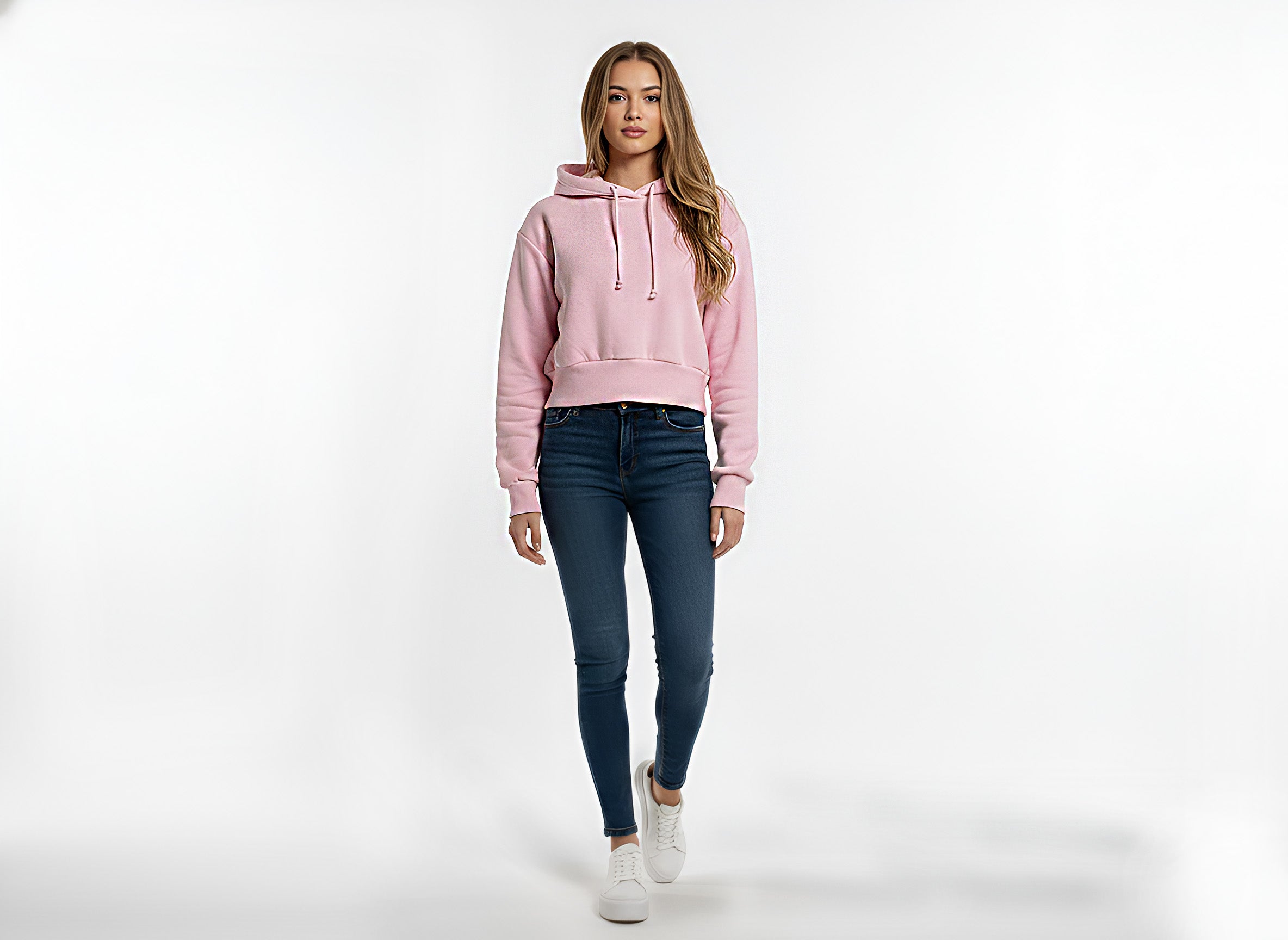Fleece Relaxed Crop Top Hoodie – Pink