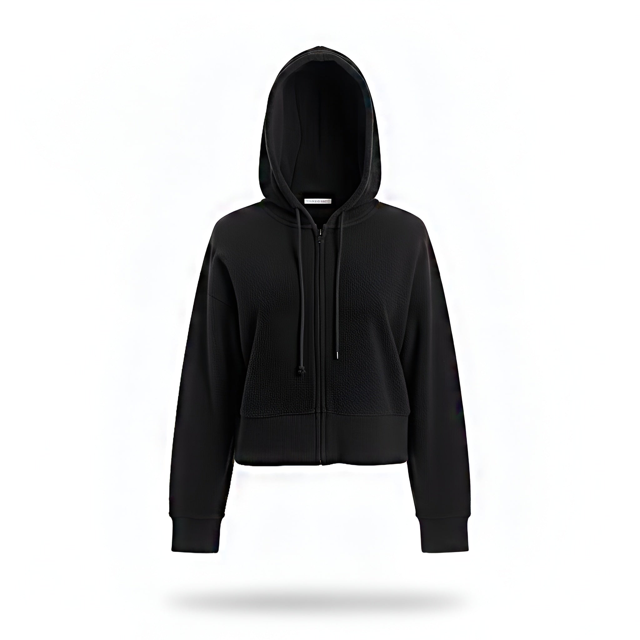 Interlock Relaxed Crop Top Hoodie – Black