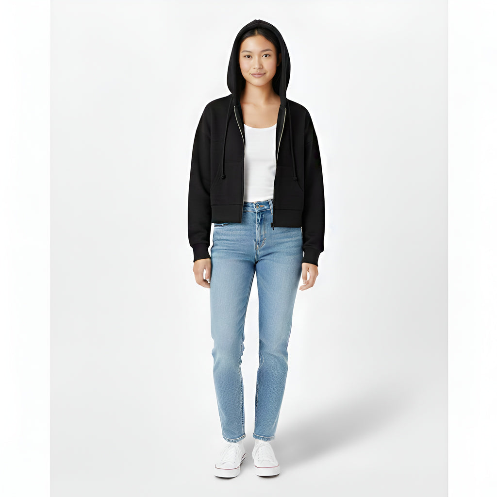 Interlock Relaxed Crop Top Hoodie – Black